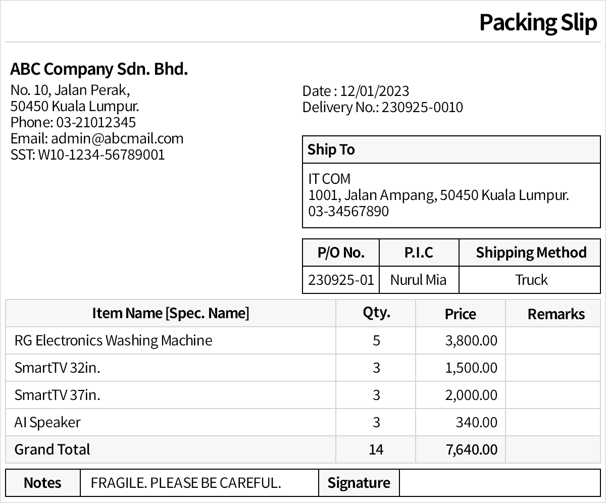 Simply enter ths shipping slips and generate/print shipment slips automatically