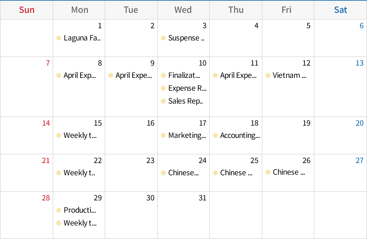 Schedule by month