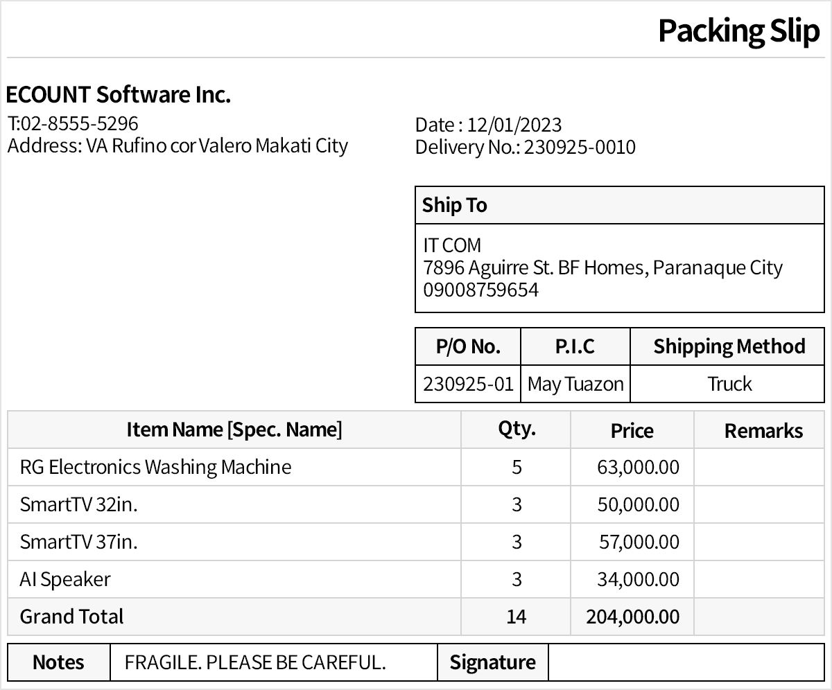 Simply enter ths shipping slips and generate/print shipment slips automatically