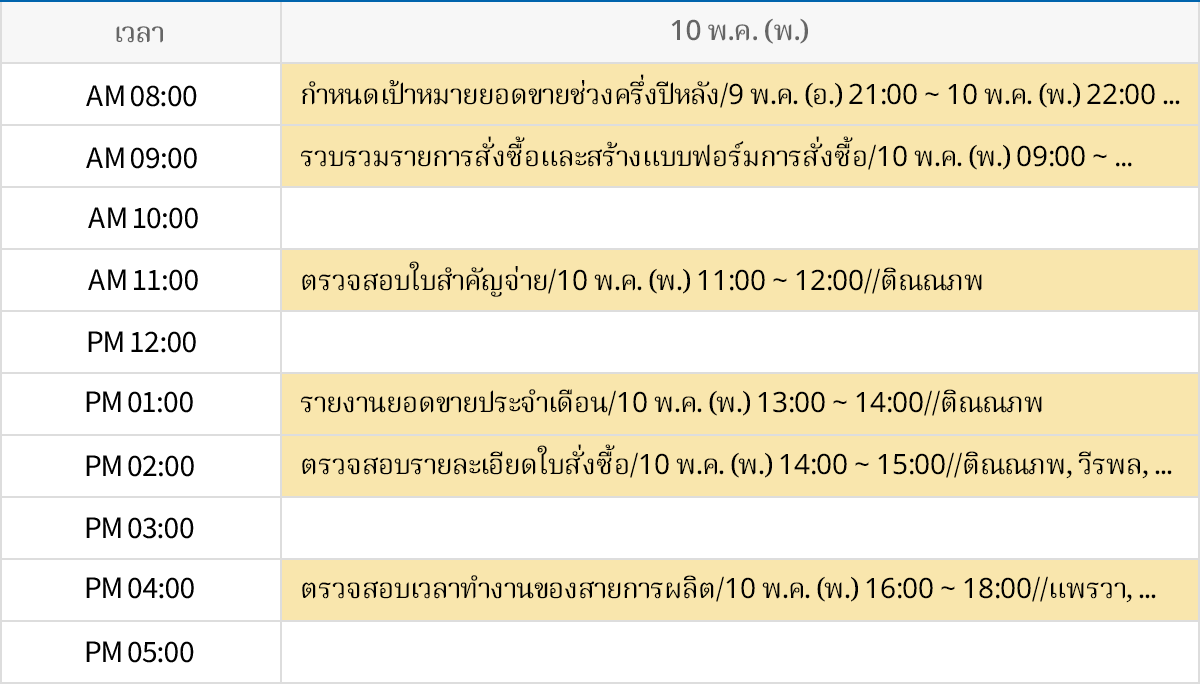 ตารางเวลา ประจำวัน