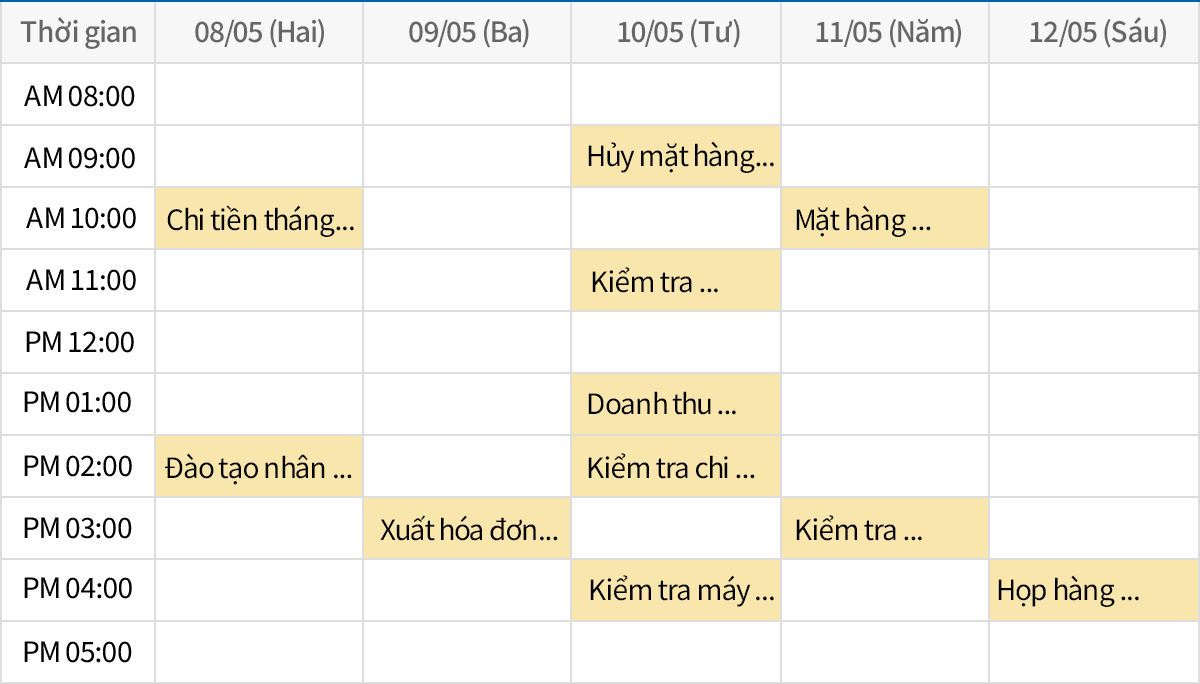 Lịch trình hàng tuần